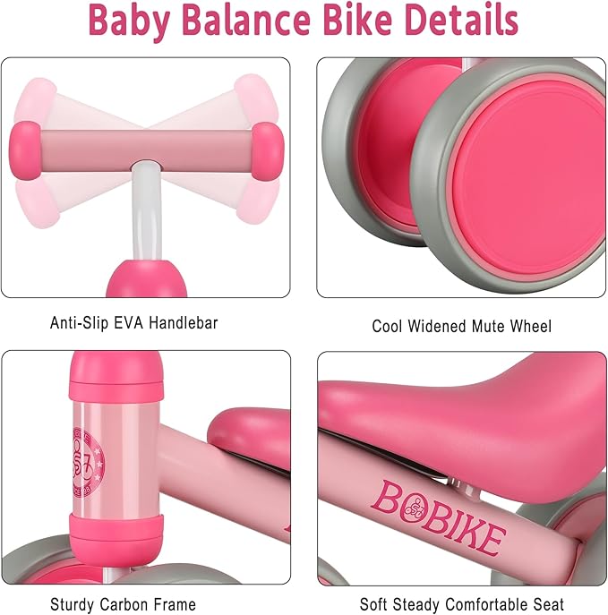 Baby Balance Bike Toys for 12-36 Months Kids Toy Boy and Girls Gifts Toddler Best First Birthday Gift Children Walker No Pedal Infant 4 Wheels Bicycle (Classic, Rose Red)
