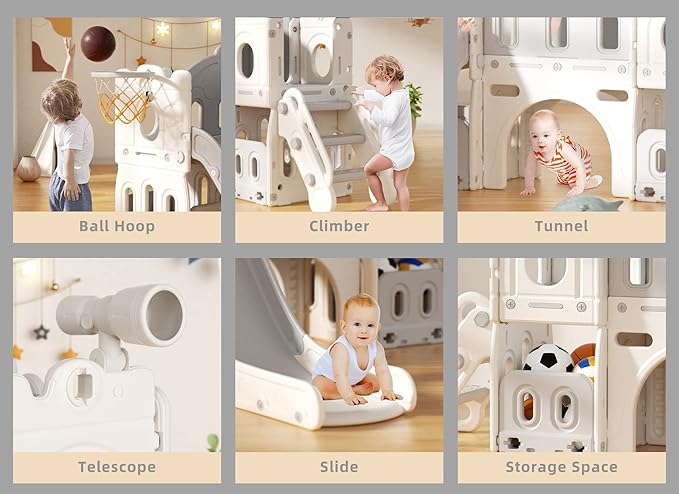 XJD 7 in 1 Toddler Slide Set, Kids Slide for Toddlers Age 1+, Toddler Climber Slide PlaySet with Basketball Hoop and Ball,Outdoor Indoor Playground for Toddlers 1-3