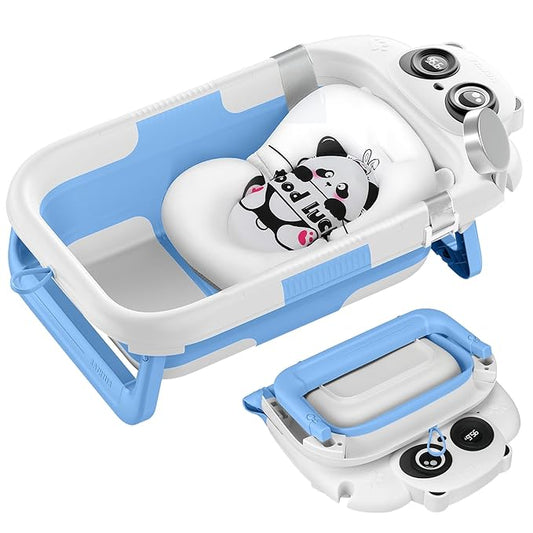 Foldable Baby Bathtub, Lightweight Bathtub for Infants to Toddlers with Soft Cushion & Thermometer, Portable Baby Tub Newborn to Toddler 0-36 Months(Blue)