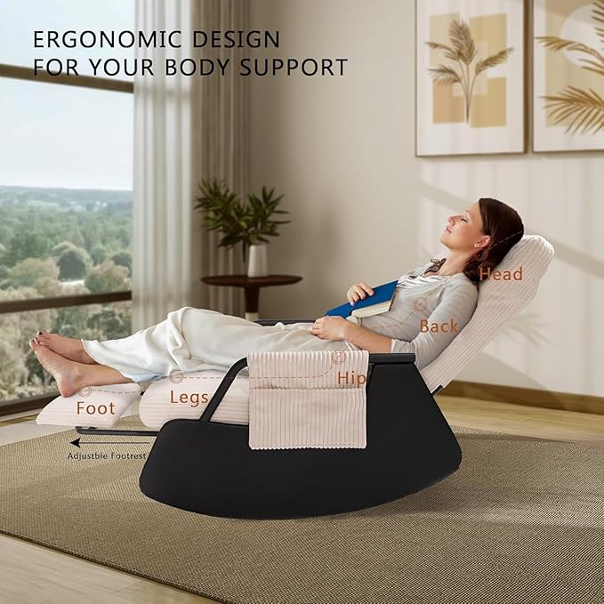 Rocking Chair for Nursery, Modern Upholstered Plush Seating Glider Recliner Chair with High Backrest and Side Pocket, Accent Armchair with Cushions for Living Room/Reading (Beige)