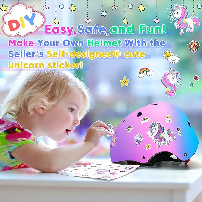 Color Gradient Adjustable Kids Bike Helmet Toddler Skateboard Helmets Boys Girls Child Ventilation Helmet for Multi-Sports Skating Cycling Scooter Balance