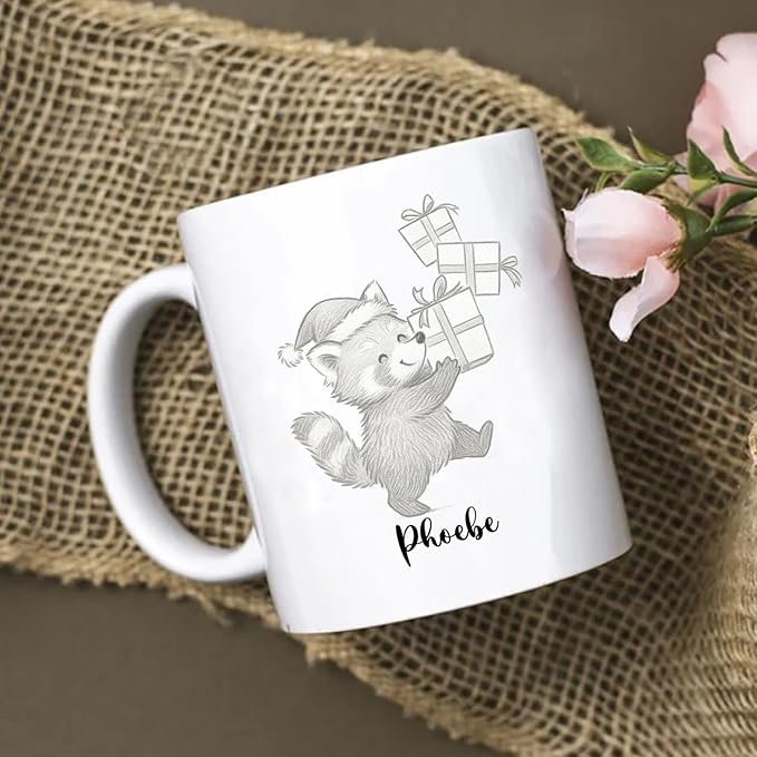 Personalized Name Red Panda Lover Accent Coffee Mug, Awesome Red Panda Ceramic Coffee Cup Gift, Customized Animal Travel Mug Gift For Dad Mom Kids Birthday Thanksgiving, Cute Animal White Cup 11 15Oz
