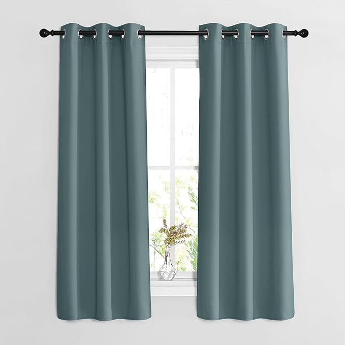 NICETOWN Blackout Greyish Blue Curtains 2 Panels Set - Grommet Room Darkening Thermal Curtains Light Blocking Window Treatments Sound Reducing Drapes for Bedroom/Kids Room, W37 x L63
