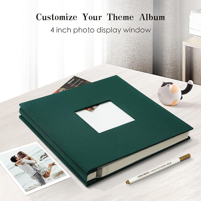 Spbapr Large Photo Album Self Adhesive 4x6 5x7 8x10 10x12 Pictures Magnetic Scrapbook Linen Cover DIY Album with A Metal Pen 13.2"x12.8"40pages