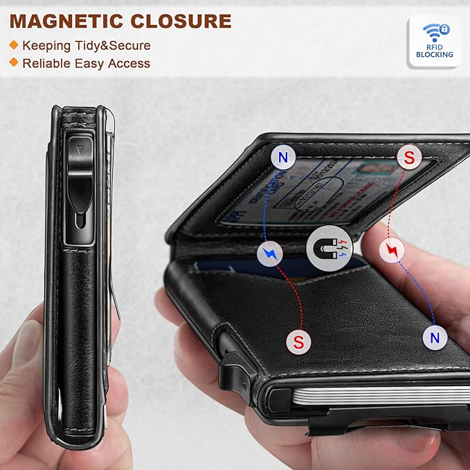 BULLIANT Men Wallet,Money Clip Wallet Slim For Gift Men 9Cards-Metal Credit Card Case in Magnetic Leather Flip