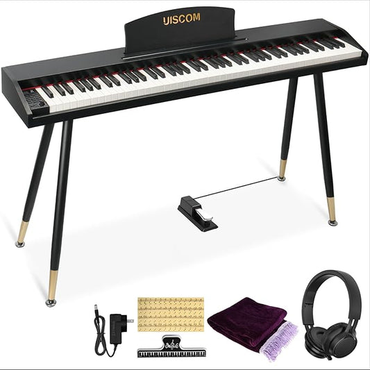 Digital Piano Keyboard for Beginners,Full Size 88 Key Semi-Weighted Keyboard Electric Piano with Stand,Power Adapter,Sheet Music Stand,Pedal,Headphone,USB-MIDI Compatibility,Wood Black
