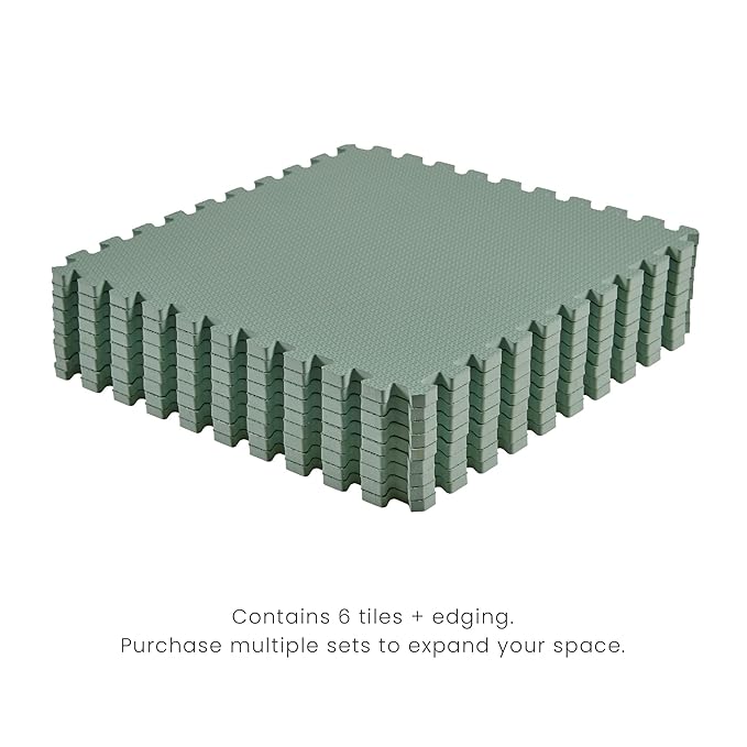 Toddlekind Solid Color Foam Play Mat 4x4 Baby Playmat. Stylish, Non-Toxic, Odorless, Plain Design Puzzle Play Mat 0m+ Sage Moss (Green)