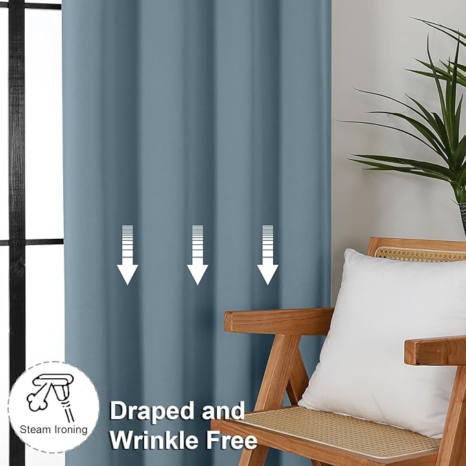 Simplebrand Blackout Extra 10ft Curtains for Patio 120 Inches Long 2 Panels Set, Solid Thermal Insulated Energy Saving Rod Pocket Window Treatment Curtains Blackout Drapes, 50" Wx120 L, Stone Blue
