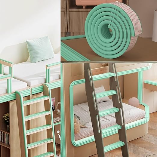 Bunk Bed Ladder Pads,Traction Treads for Stair Steps,Soft Extra-Wide Edge Protector,Self-Adhesive Bunk Bed Ladder Cover Foam Padding,Furniture 16.5 Ft Light Green
