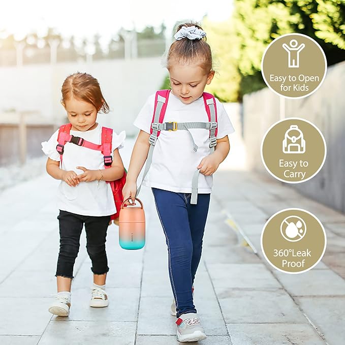 Insulated Food Container 17 oz Soup Thermo for Hot Food Adults, Stainless Steel Vacuum Lunch Box with Folding Spoon, Adult Kids Thermo Portable with Handle for School, Office, Outdoor