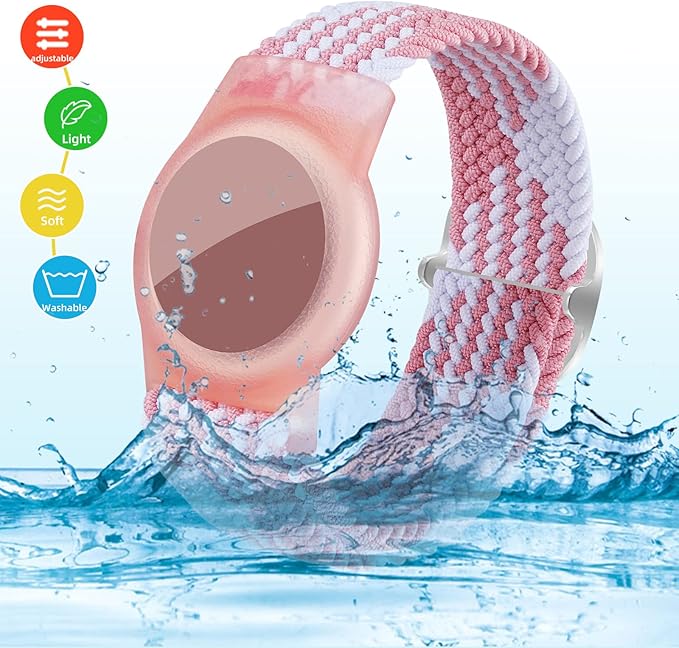 Bracelet for Kids Compatible with AirTag, Nylon Stretch Braided Air Tag Wristband, Protective Case for Airtag GPS Tracker Holder, Adjustable Elastic Watch Band for Toddler Child Elder (Rainbow)