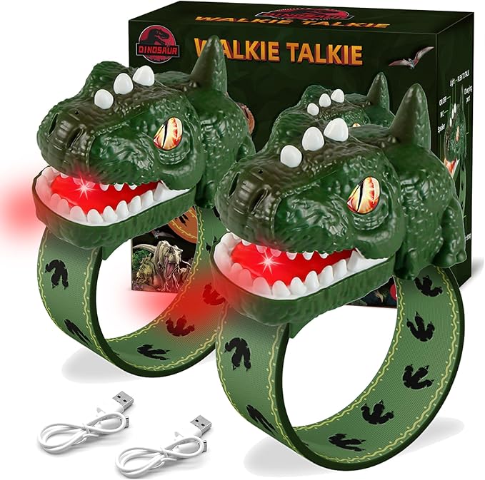Rechargeable Dinosaur Walkie Talkies for Kids, 2 Pack T-Rex Camping Gear Outdoor Toys Long Range Birthday Easter Christmas Stocking Stuffers for 6 Age+ Boys Girls