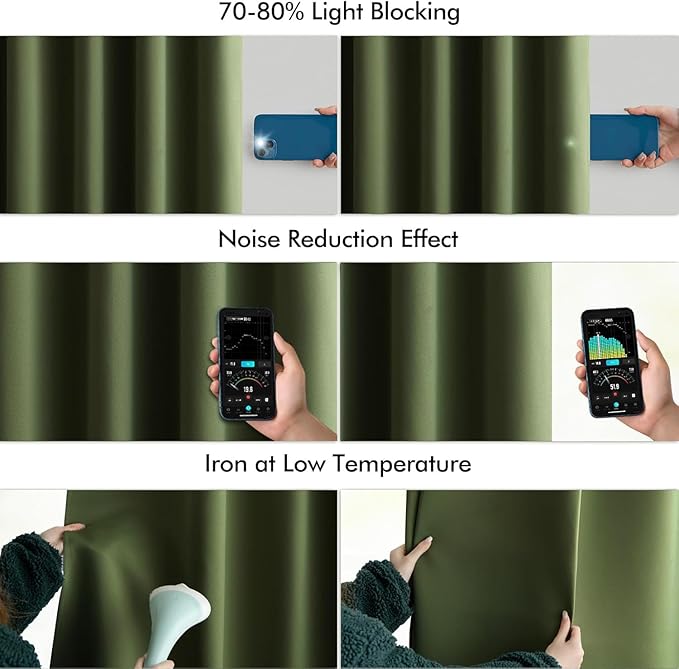 MIULEE Olive Green Back Tab Blackout Curtains 84 Inch Length 2 Panels Set for Living Room Bedroom Privacy, Rod Pocket/Pinch Pleat Thermal Insulated Room Darkening Pleated Light Blocking Drapes