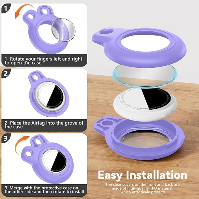 Upgrade Waterproof Airtags Holder with Apple Airtags Keychain, Hard PC Air Tag Case, Anti-Scratch & Shock Air tag Holder,Men's Women's Keyrings & Keychains, for Dog,Car Key,Luggage -Purple