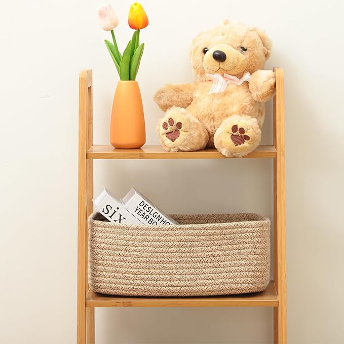 Small Storage Baskets for Organizing | Closet Organizer Bins | Shelf Toy Basket | Woven Rope Baskets | Cube Decorative Box | Shallow Basket | 11.5x7.5x4.7” | 4 Packs Mixed Brown