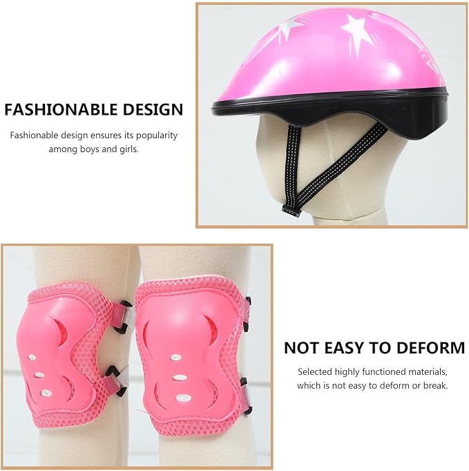 Totority Kids Helmet Knee Elbow Pads: 7pcs Children Skating Helmet Skateboard Knee Gear Wrist Cuff Elbow Protectors Pink
