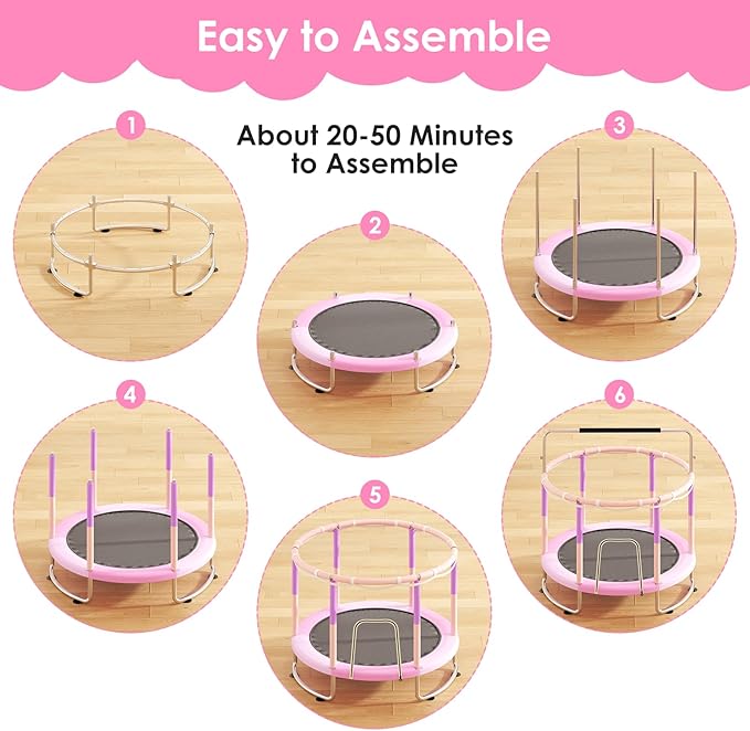 Trampoline for Kids, Upgrade Full Anti-Rust 440lbsToddler Trampoline with Net, Upgraded Ring Legs with Adjustable Gymnastics Bar&Toys, Gifts for Ages 1-8 Boys&Girls