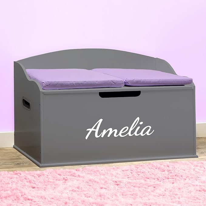 DIBSIES Personalized Creative Wonders Toy Box, Signature Series for Girls, 30 x 19.25 x 18 inches, Soft-Close Lid (Dovetail Grey)