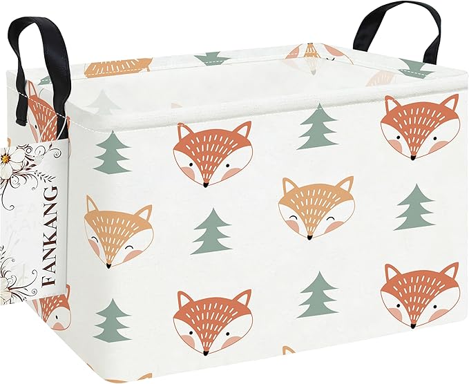 FANKANG Storage Bins, Nursery Hamper Canvas Laundry Basket Foldable with Waterproof PE Coating Large Storage Baskets for Kids Boys and Girls, Office, Bedroom, Clothes,Toys(Rec-Fox ）