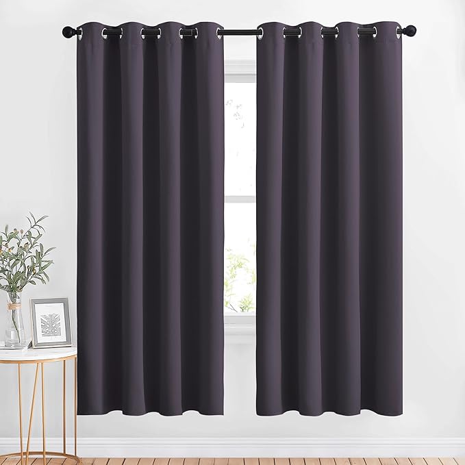 NICETOWN Room Darkening Curtains Panels for Bedroom - Energy Saving Thermal Insulated Solid Ring Top Light Blocking Window Drapes for Flat (Greyish Purple, 2 Panels, 46 x 72 Inch)