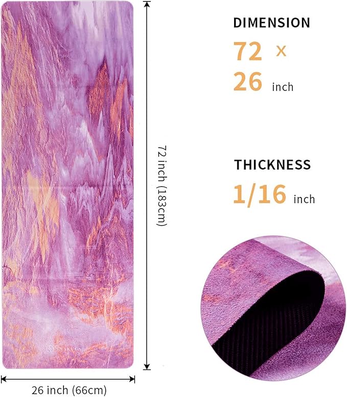 Travel Yoga Mat, Non Slip Exercise Suede Mat with Carry Bag, All-Purpose Fitness Mat with High Density Anti-Tear Surface for Women, Ideal for Pilates Workout (72'' x 24'' x 1.5mm Thick)