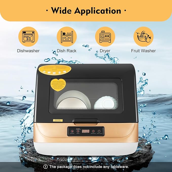 Compact Portable Dishwasher Countertop with Filter and Hybrid Drying Function, 360° Streak-Free Deep Cleaning, 3 Washing Programs, Mini Dishwasher for Apartments& RVs