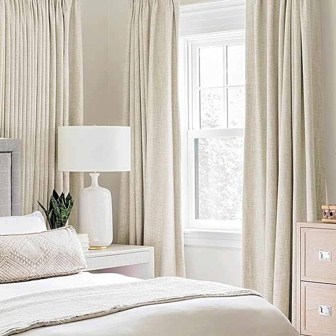 MIULEE 100% Blackout Polyester Textured Curtains for Bedroom Solid Thermal Insulated Cream Grommet Room Darkening Curtains & Drapes Luxury Decor for Living Room Nursery 52 x 90 Inch (2 Panels)