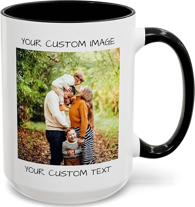 Personalized Coffee Mug – Custom Photo, Text, or Logo Ceramic Mug Tea Cup | Taza Personalizada with Picture or Message | Customized Gift Idea for Men & Women, Mom, Dad, Friends - White/Black | 15oz