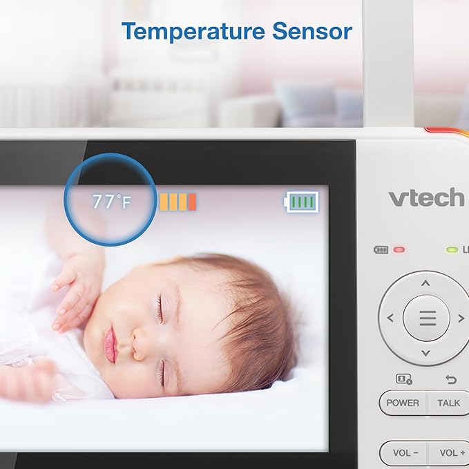 VTech Video Baby Monitor with 3 Cameras, 5" LCD Screen, Up to 17Hrs Video & 31Hrs Audio Battery Life, Night Vision, 1000ft Range, Pan-Tilt-Zoom, Lullabies, Soothing Sounds, Temperature Sensor, VM924-3