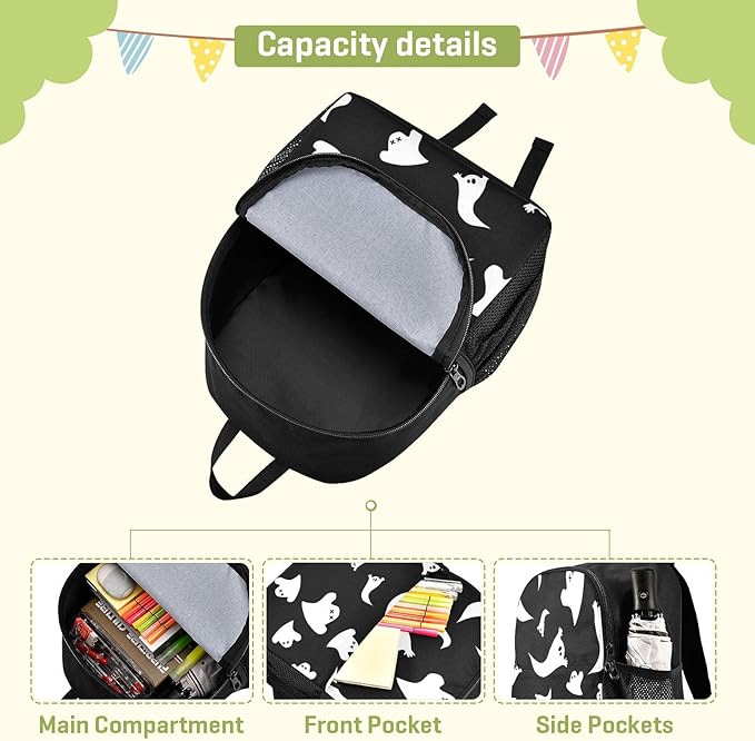 Toddler Backpack Halloween Ghost Waterproof Mini Backpack Boys/Girls Cute Small Backpack Kindergarten Pre School Bags 11 Inch