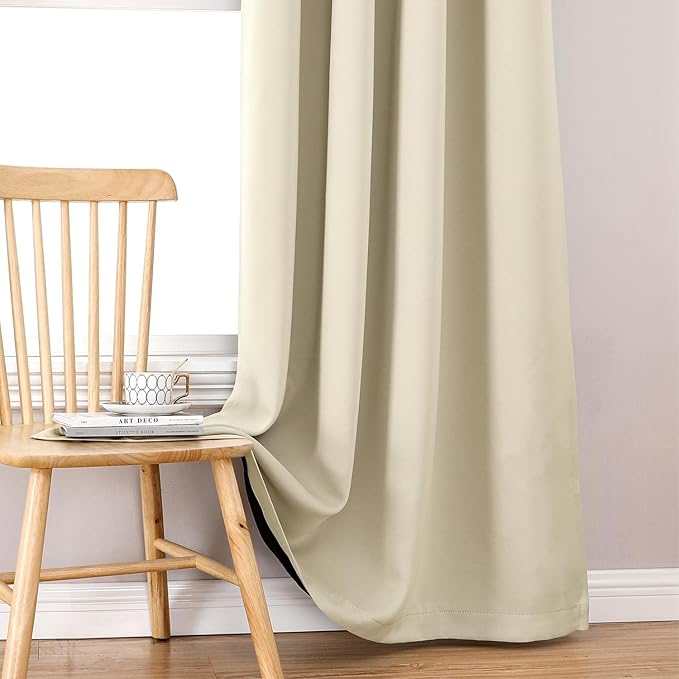 ChrisDowa 100% Blackout Curtains 45 inch Long for Bedroom with Black Liner, 2 Thick Layers Total Blackout Thermal Insulated Grommet Window Curtains 2 Panels Set (Light Beige, 42 x 45 Inch)