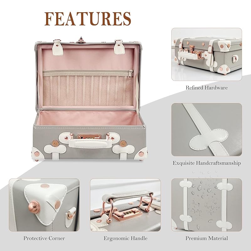 Unitravel Baby Keepsake Case, 13" Handmade Memory Storage Box, Newborn Keepsake Box, Vintage Suitcase for Baby Shower, Baptism, Naming Ceremony or Birthday (grey)