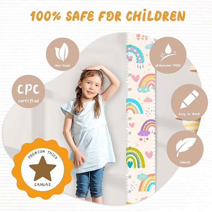 Personalized Name Height Chart for Kids, Rainbow Height Measurement for Wall, Child Height Measure Wall Chart Bedroom Nursery Wall Decoration, Playroom Essentials, Children's Day Gifts