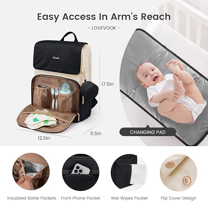 LOVEVOOK Diaper Bag Backpack, Baby Travel Bags for Boys & Girl, Toddler Waterproof Diaper Bag w/Changing Pad, Stroller Straps, Pacifier Case, Newborn Essentials Must Haves Mom