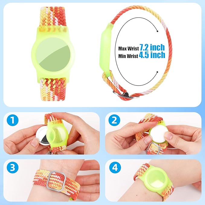 Bracelet for Kids Compatible with AirTag, Nylon Stretch Braided Air Tag Wristband, Protective Case for Airtag GPS Tracker Holder, Adjustable Elastic Watch Band for Toddler Child Elder (Rainbow)