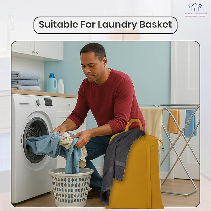 LFH Home Cotton Canvas Large Laundry Bag with Handle, Heavy Duty Drawstring Closure Washable Laundry Bags, School Travel, Home, Hotel, College Dorm, Organizer Sack, Toys Clothes 28x40-Yellow