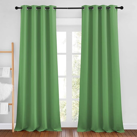 NICETOWN Forest Green Blackout Bedroom Curtains 96 inches Long, Grommet Thermal Insulated Room Darkening Window Treatments Sound Reducing for Living Room, W46 x L96, 2 Panels
