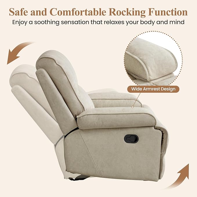 Nursery Rocking Chairs,Velvet Rocker Recliner Nursing Chair,Oversized Nursery Recliner Glider Chair with Extra Wide Footrest for Breastfeeding,Beige