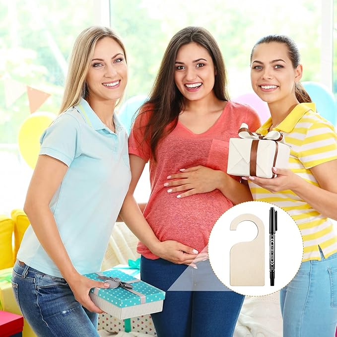 Patelai 50 Pieces Blank Wooden Clothing Rack Divider Closet Blank Organizers Hanger Separators Hanging Closet Divider with Marker Pen for Home Nursery Clothes