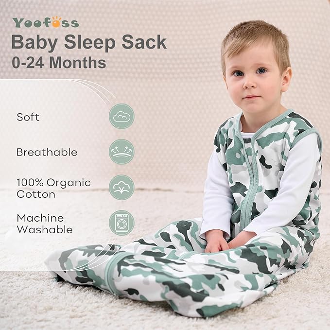 Yoofoss Baby Sleep Sack 12-18 Months Baby Wearable Blanket 100% Cotton 2-Way Zipper TOG 0.5 Toddler Sleeping Sack 3 Pack, Lightweight Sleep Sacks for Babies(Large)