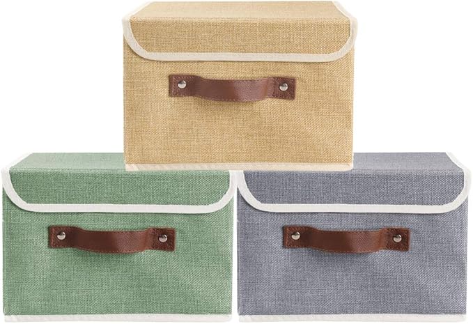 Lucky Monet Storage Bins Boxes with Lids 2 Pack Decorative Storage Boxes Collapsible Fabric Storage Basket Containers Lidded Storage Cube for Organizing Closet Home Office, 10"x 8"x 7" (Green)