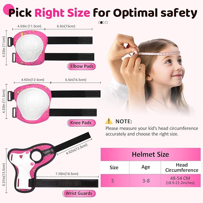 Vvinca Kids Toddlers Bike Helmet Adjustable for Ages 3-5-8 Years, Knee Pads and Elbow Pads Set Wrist Guard Sports Protective Gear Set for Roller Skate Bicycle Skateboard Scooter Girl Boy Birthday Gift