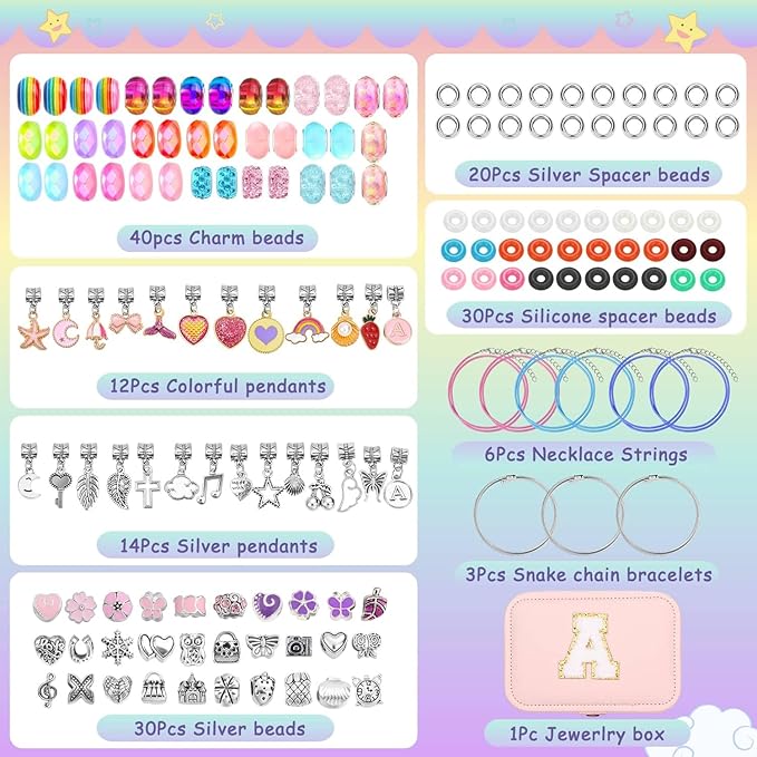 Girls Charm Bracelet Making Kit with Jewelry Case for Kids Charm Pendant Bracelet Kit DIY Jewelry Making Art & Craft for Kids Age 8-12 Birthday Gifts Valentine Christmas