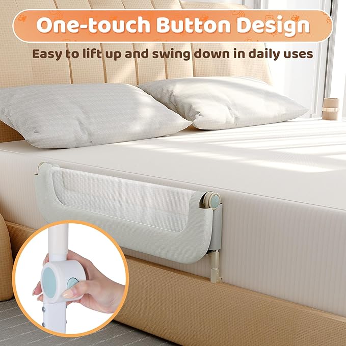 Bed Guard Rail for Toddlers - 32inch Folding up & Adjustable Heights Baby Bed Safety Rails - Portable Toddler Bed Barrier Railing Guard for Kids Twin, Bunk, Queen, Full Size Bed
