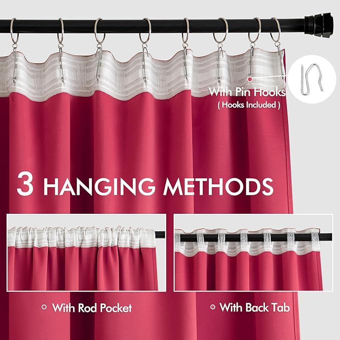 MIULEE Hot Pink Back Tab Blackout Curtains 120 Inch Long 2 Panels Set for Bedroom, Rod Pocket/Pinch Pleated Extra Long Thermal Insulated Living Room Darkening Light Blocking 10FT Drapes