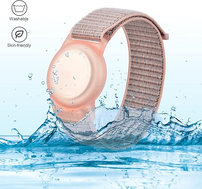 Kids Wristband Compatible with Apple AirTag, Protective Case for Air Tag GPS Tracker Holder with Nylon Bracelet, Adjustable Anti Lost Watch Band for Toddler Child Elder(Pink)