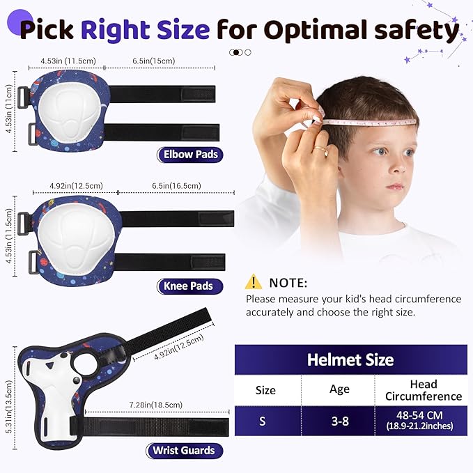 Vvinca Kids Toddlers Bike Helmet Adjustable for Ages 3-5-8 Years, Knee Pads and Elbow Pads Set Wrist Guard Sports Protective Gear Set for Roller Skate Bicycle Skateboard Scooter Girl Boy Birthday Gift
