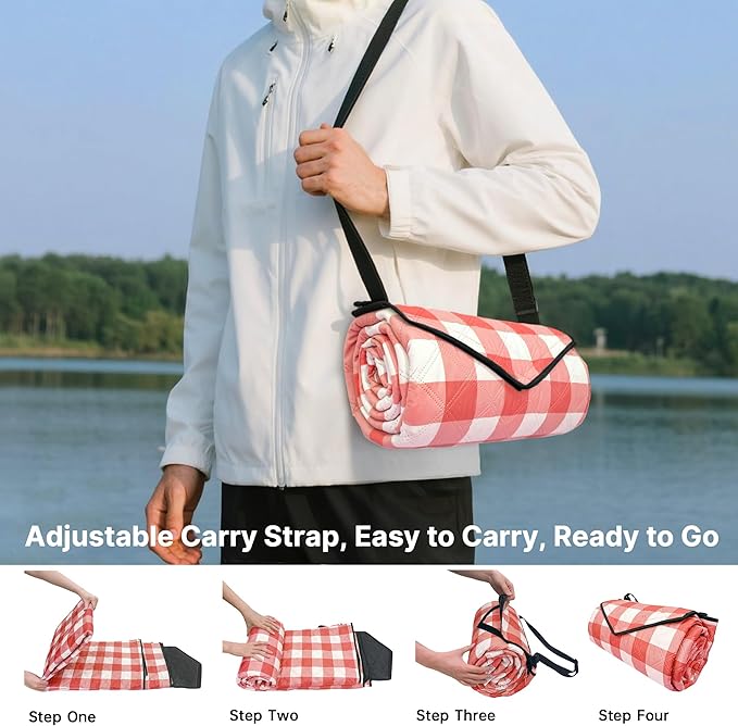 TigeJoy Extra Large Picnic Blanket Waterproof Foldable 80''x118'', Outdoor Picnic Mat Beach Blanket Sandproof for Park, Grass, Travel, Hiking, Camping Essentials, Gingham Picnic Blanket