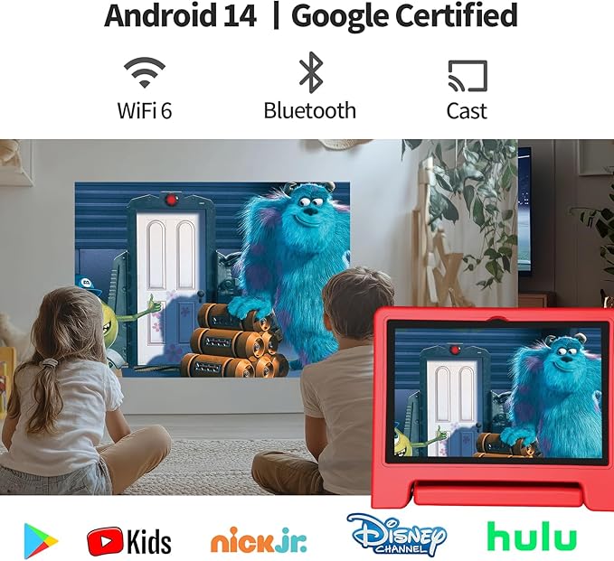 JREN Tablet for Kids｜10 Inch Kids Tablet Android 14｜Octa-core｜64GB｜WiFi ｜Bluetooth｜Parental Control｜Children Content｜Children Toddler Red