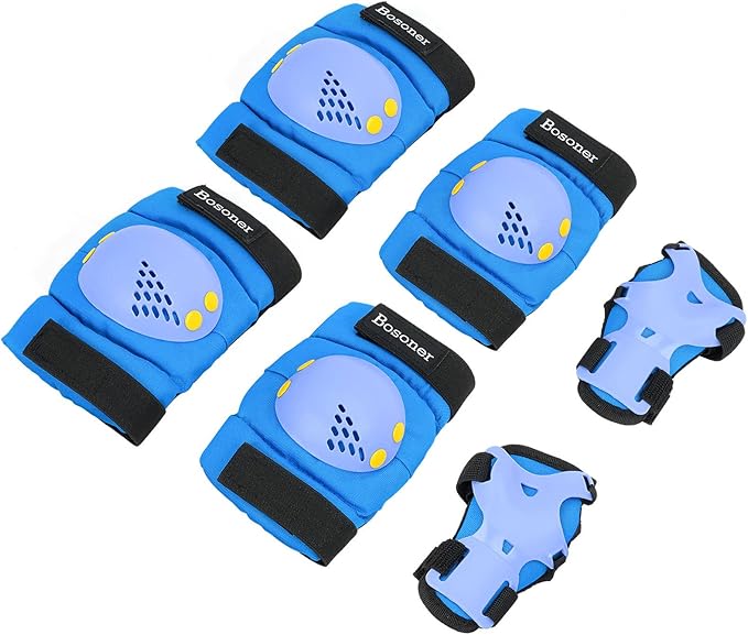 BOSONER Kids/Youth Knee Pads Elbow Pads Wrist Guards Set for 3-15 Years, Child Protective Gear Set for Roller Skates, Cycling, BMX Bike, Skateboard, Inline Skating, Scooter Riding Sports…